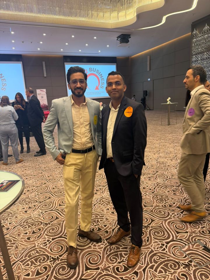 Two Tejwaans Corporate Group team members at the Back to Business networking event in Qatar