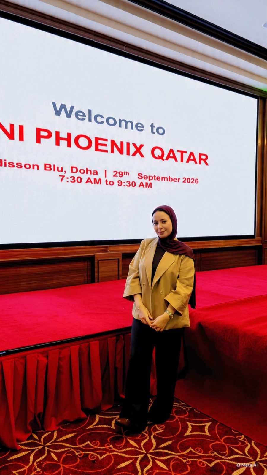 Khaoula Hachani, Senior Business Consultant at Tejwaans Corporate Group, at the BNI Phoenix Qatar meeting at Radisson Blu, Doha